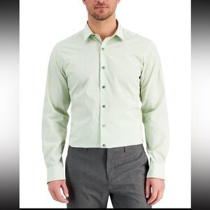 Alfani Slim Fit Dress Shirt Light Green Houndstooth | 15-15 1/2 Medium